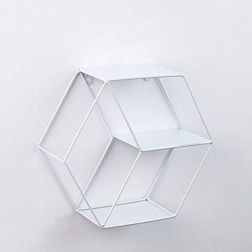 QYJpB - Floating Shelves Rustic Wood Wall Storage Shelves 3 Tier Hexagon Metal Display Shelf Wall Mounted Wire Frame Floating Shelves (color : White)