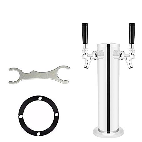 LoveDeal Stainless Steel Double Tap Draft Beer Tower, Beer Kegerator Tower Dispenser Kit with 2 faucet, Hose, Keg Wrench - 3" Diameter