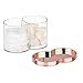 mDesign Plastic Canister Jar Organizer Set with Storage Lid - Home Decor Holder for Bathroom/Restroom Vanity Countertop - Holds Cotton Balls, Soap - Lumiere Collection - 2 Pack - Clear/Rose Gold