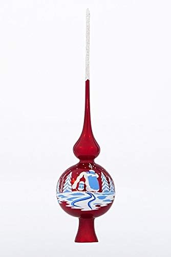 Christmas Tree Topper – Unique Collection of Blown Glass Xmas Tree Finials – Mouth-blown, hand-painted Treetop Glass Season Decorations, Beautiful, Classic Christmas Tree ornaments, 10 inch,Winter Red