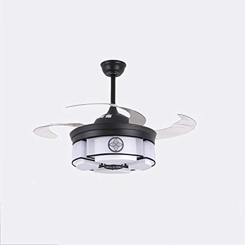 YXLONG Wrought Iron Chinese Knot Ceiling Fan Light Invisible LED Restaurant Chandelier 42 Inch Glass Acrylic Fan Blade Telescopic Freestanding Ceiling Lamp