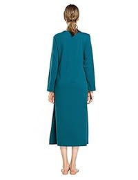 Lantisan - Camisón de punto de algodón de manga larga para mujer, vestido de dormir de longitud completa Henley