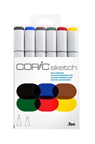 Copic Sketch Alcohol Markers, 6 Color Dual Tip Art Marker Set – Blendable Brush…