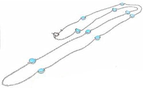 ターコイズ トルコ石 ネックレス ステーションネックレス ロングネックレス K18wg ホワイトゴールド レディース