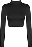 WearAll Womens Turtle Neck Crop Long Sleeve Plain Top