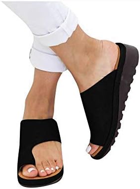 Godya Womens Platform Sandals Comfortable Summer Beach Travel Slippers Shoes for Big Toe Bone Correction (38, Black)