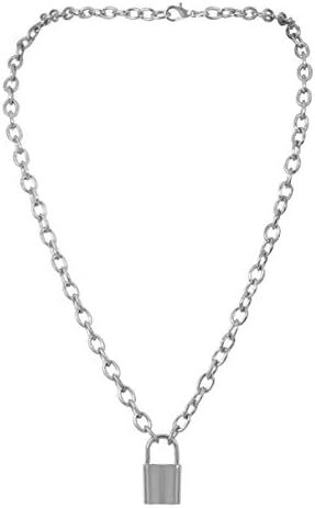 Yihen(UK) Pendant Lock Necklace Simple Retro Geometric Wild Lock Temperament Necklace Sweater Chain Item Female Silver Long Multi-Layer Chain Ladies Girl Gift (1PCS)