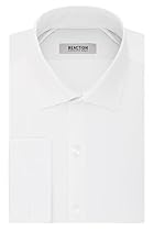 Kenneth Cole Reaction Men's Technicole Slim Fit Stretch Solid French Cuff Spread Collar Dress Shirt , White, 15