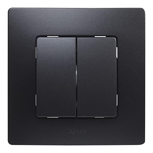 LEGRAND Doppelschalter 10AX, Serie Niloe Monoblock, kompletter Mechanismus mit Rahmen, Schwarz, 396490