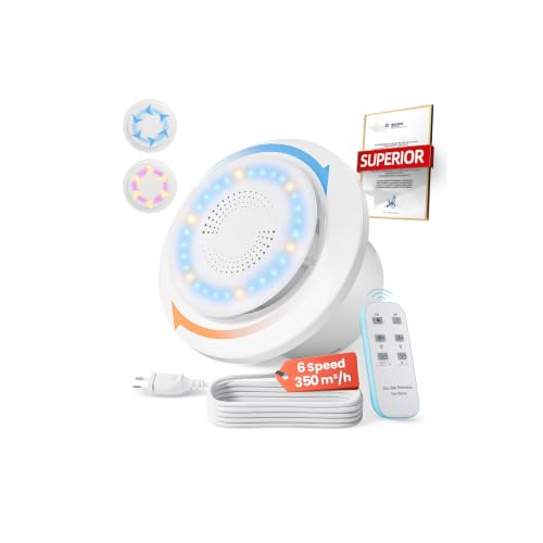 Bathroom Fan 150 mm 6 Rotation Levels 2-Way 350 m³/h Extractor Fan with Remote Control, Visible Direction Speed Indicators, 8 W Energy-Saving Motor, Memory Function, Quick Dehumidification