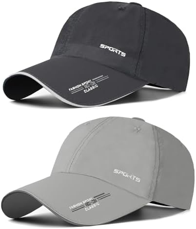 2 Pcs Baseball Cap Herren Damen, Schnelltrocknend Basecap Running Cap mit Reflektierende Krempe Unisex, Leichte Schildmütze Verstellbar Draußen Kappen Sonnenhut Golff Tennis Cappy Sommer Caps