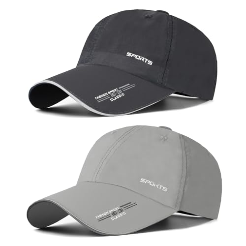2 Pcs Baseball Cap Herren Damen, Schnelltrocknend Basecap Running Cap mit Reflektierende Krempe Unisex, Leichte Schildmütze Verstellbar Draußen Kappen Sonnenhut Golff Tennis Cappy Sommer Caps