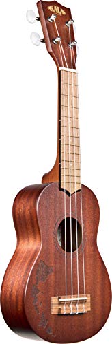 Kala KA-15S-H1 Satin Mahogany Soprano Ukulele - Hawaiian Islands Bundle with Hard Case, Tuner, Strap, Fender Play Online Lessons, Austin Bazaar Instructional DVD, and Polishing Cloth