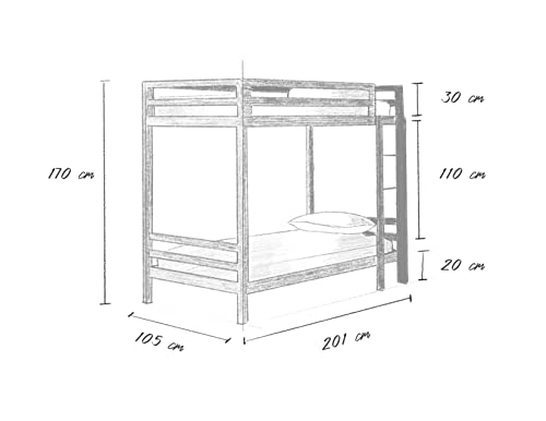 CASA FERRO Litera Individual de Acero Reforzado para Niños y Adultos - Soporta 400 kg - Estructura Industrial Doble Nivel 100 × 203 x 170 cm - Fabricada en México (Acero Negro)