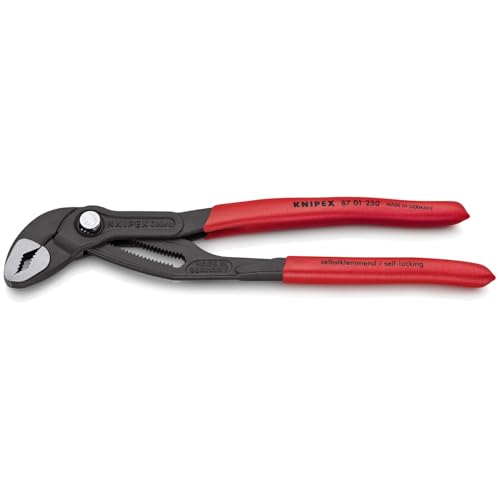 KNIPEX Cobra Wasserpumpenzange, 250 mm, Muttern bis 46 mm, Rohre bis 50 mm, Feinverstellung per Knopfdruck, Rohrzange, 87 01 250 2