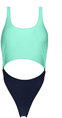 Coauan Women Sexy Monokini Color Conjoin High Waist Cutout One Piece Swimsuits (M, Green)