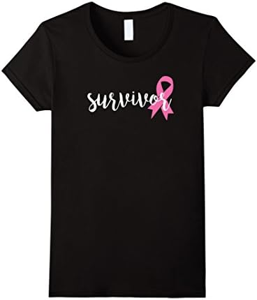 Womens Breast Cancer Survivor Shirt - Pink Awareness Ribbon Large Black