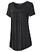 Vinmatto Women's Scoop Neck Pleated Blouse Top Tunic Shirt (XL, Solid Black)