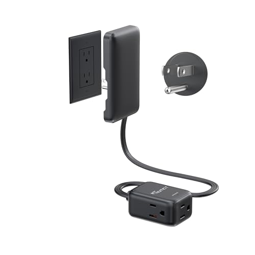NUTICT 1.5FT Black Flat Extension Cord with Outlet Cover
