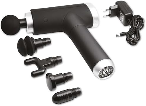 Pistola Massaggiante – Dispositivo Compatto per Massaggio Muscolare con Massaggio Profondo, 6 Velocità e 5 Testine, Massage Gun per Schiena, Collo, Spalle, Fitness e Recupero – LX-013