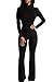 Pink Queen Women's Winter Long Sleeve Fleece Lined Shirt Bodycon Jumpsuit Romper