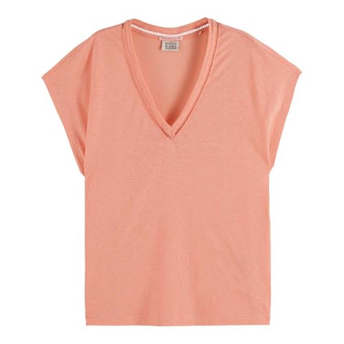 Scotch & Soda T-Shirt Cotton Linen V-Neck, Peach Pink 636, L