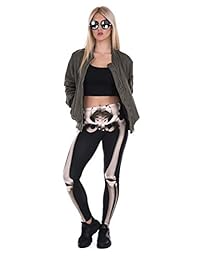 tamskyt damaes, Color blanco y negro esqueleto de impresión Moda Digital spandex Leggings mallas pantalones