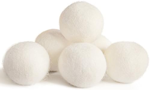 Wool Dryer Balls(6 Pack) Reusable, Reduce Wrinkles & Static Cling, Shorten Drying Time, 100% Organic Natural Fabric Softener Alternative Baby Safe & Unscented Color White