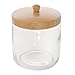 mDesign Glass Soap Dispenser Pump, Canister Jar for Cotton Balls/Swabs, Cosmetic Organizer Tray, Toothbrush Holder - Set of 4, Clear/Natural Bamboo
