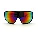 Futuristic Mens Oversized Shield Mono Lens Sport Warp Sunglasses Black Rusta Mirror