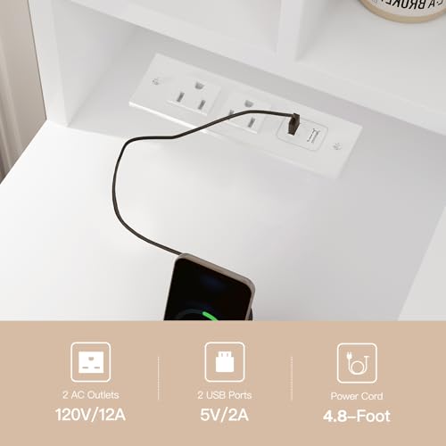 TEENFON 47.2” Large Vanity Desk with 7 Drawers & 15 Open Shelves, Makeup Vanity with 10 LED Lights & Power Outlet, Vanity Desk with Mirror and Lights, Dressing Table for Bedroom, White