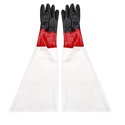 Jewboer 23.6" Canvas Rubber Sandblasting Sandblaster Protection Gloves for Sandblast Cabinets