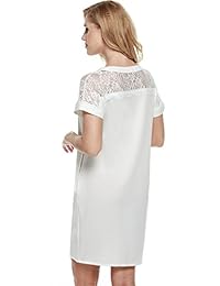 Costuras de encaje de manga corta para mujer casuales con bolsillos