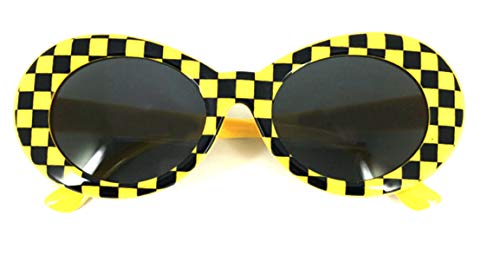 WebDeals - Oval Round Retro Sunglasses Color Tint or Smoke Lenses (Yellow Checkerboard, Smoke)â€¦