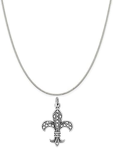 Sterling Silver Textured Feur-De-Lis Charm on a 20" Box Chain Necklace