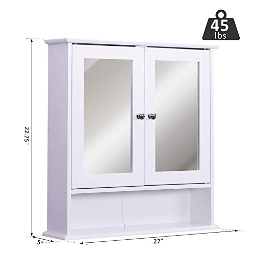 kleankin Bathroom Storage Cabinet Wall Mounted Medicine Cabinets w/Double Mirror Doors & Adjustable Shelf White