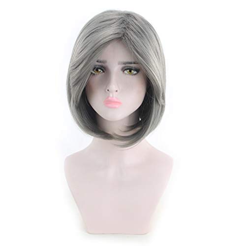 Highpot Straight Short Bob Wig Fashion Synthetic Wigs for African American Women Natural Color (Gray)