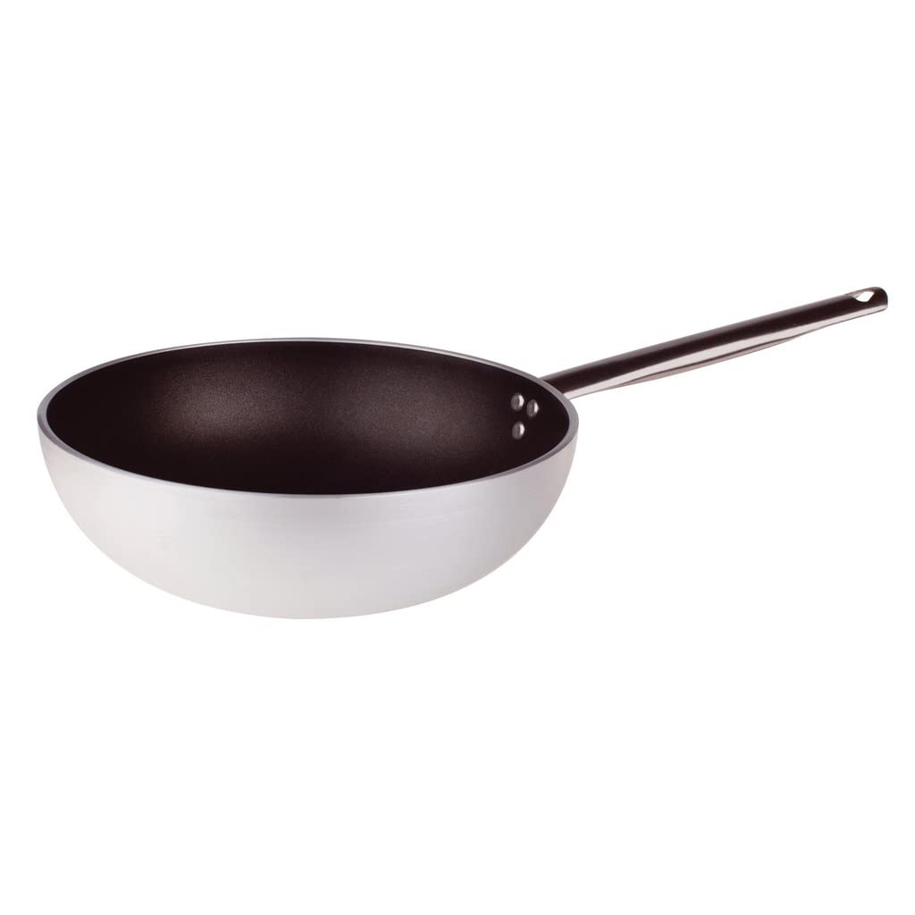 Pentole Agnelli Aluminium Anti - Adherent Professional Platinum Wok Pan, Diameter 32 Cm.