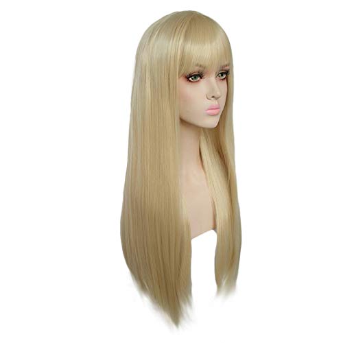 MIVAIUN Women Blonde Wigs Long Straight Hair, 70 cm/ 28 Inch Charming Wig with Bangs, Women's Party Full Wigs, Cosplay Halloween Character Costume Wig, for Daily Use Cosplay Party Wig (Blonde)