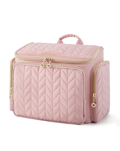 BAGSMART Travel Toiletry Bag, Large Wide-open Travel Bag for Toiletries, Makeup Cosmetic Travel Bag with Handle-Pink