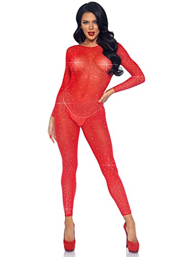 Leg Avenue Sheer Rhinestone Bodysuit Red M