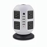 ETL UL1363 Certified LINKO Charging Station Electric Power Strip Tower PC and PBT Material 8 Outlet Plugs and 4 USB Ports Surge Protector Grey and Black with 6.5 Feet 14AWG Extension Cord,