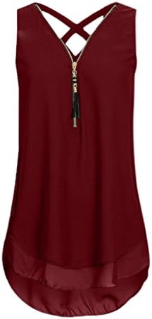 Qisc Womens Tops Women Casual Summer Chiffon Blouse V Neck Sleeveless Top Shirts with Zipper (M, Wine)
