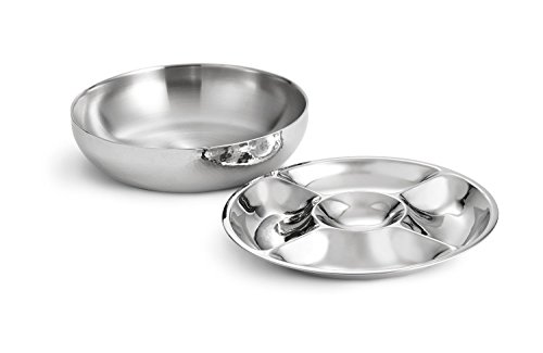 Classic Double Wall Serving Bowl - Stainless Steel 2 Piece Party Bowl and Serving Tray - Great for Salads, Fruit, Snacks, Chips and dips, Vegetables - Hot and Cold