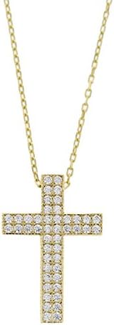 Real Gold Ladies Cubic Zirconia Cross with Chain Yellow Gold Jewellery Set of Gold Charms Set 2236