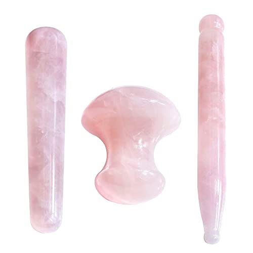 Jovivi Gua Sha Scraping Massage Tools, 3 Pcs Rose Quartz Multi-shape Guasha Board for Face & Body, Natural Crystal Stone Gua Sha Facial Tool, Face Massager for Traditional Acupuncture Therapy