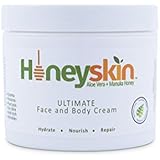 Honeyskin Organics Aloe Vera + Manuka Honey Face and Body Cream for Rosacea, Eczema, Psoriasis, Rashes, Itchiness, Redness with raw Superfoods, 4 oz.