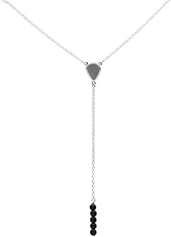 Sterling Silver Stone Beads Bar Linear Drop Y-Shaped Cable Necklace, 19"+2" Extender