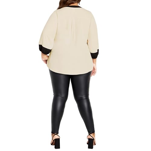 AVE STUDIO PLUS SIZE SHIRT MELINDA ZIP IN SAND/BLK, SIZE 16