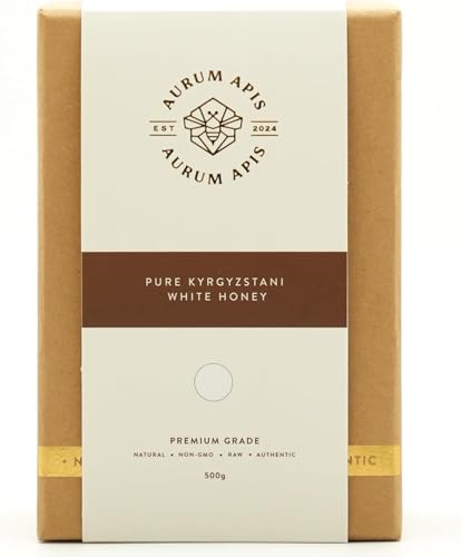 Aurum Apis Kyrgyzstani White Honey Pure Raw Wild Natural Organic Monofloral Premium Flower Superfood Natural Support Energy | Farm Fresh | Hand Harvested | Sugar Substitute - 500 Gram Jar